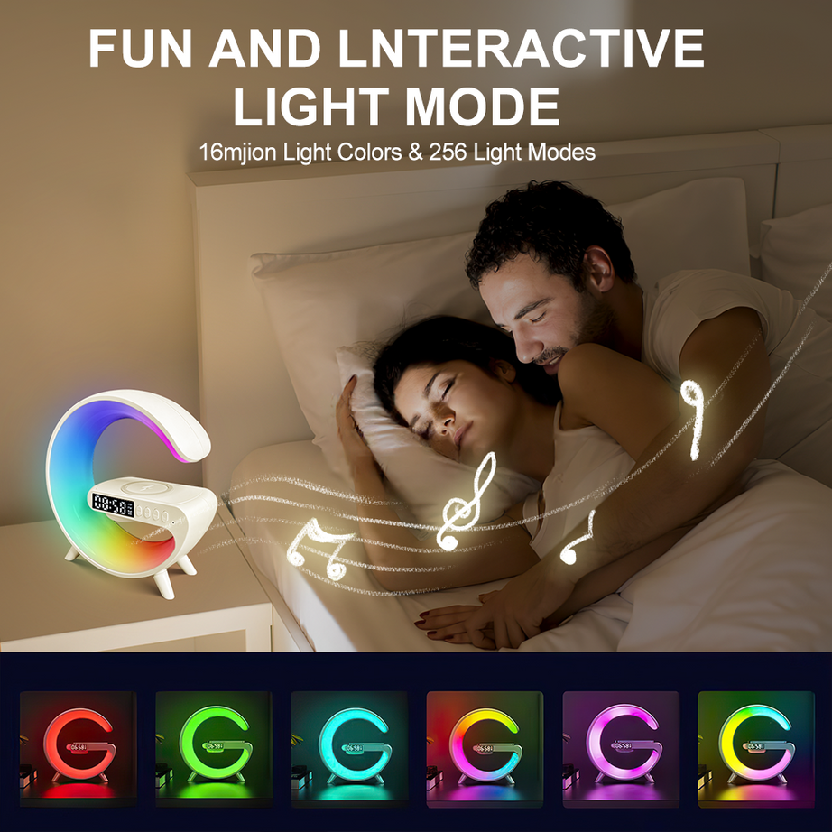 Imported G Shaped RGB Light Table Lamp Bluetooth Speaker With Wireless Charger