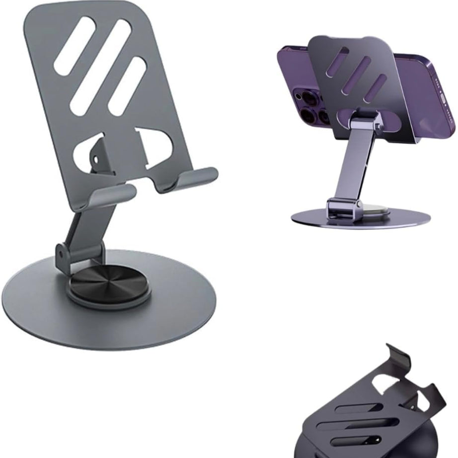 360° Rotating Heavy Metal Universal Mobile Stand with Anti-Slip Base for Desk and more – Foldable & Adjustable Holder