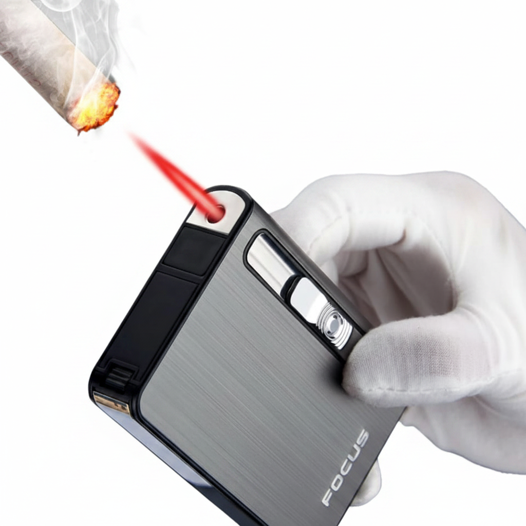 Focus Fancy Cigarette Case with Gas Lighter