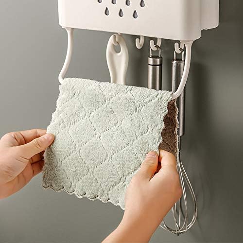 Kitchen Cloud Shelf Wall Mounted Cutlery Drainer Rack With 4 Hooks &amp; Towel Holder for Kitchen