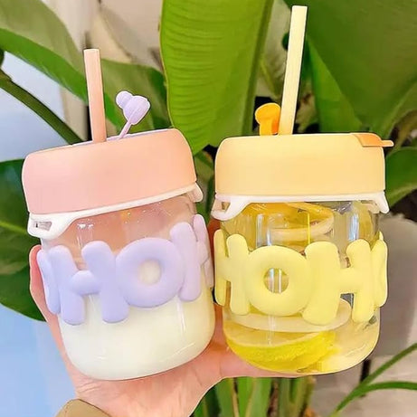 Cute Straw Cup with Stylish Insulated Glass Design Perfect for Home and Office Use
