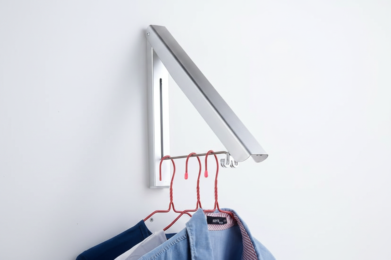 Foldable Wall Mounted Retractable Clothes Drying Rack For Hanging Clothes