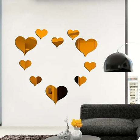 3D Stereoscopic Love Acrylic Mirror Heart Wall Stickers Decals Set for Home Decoration