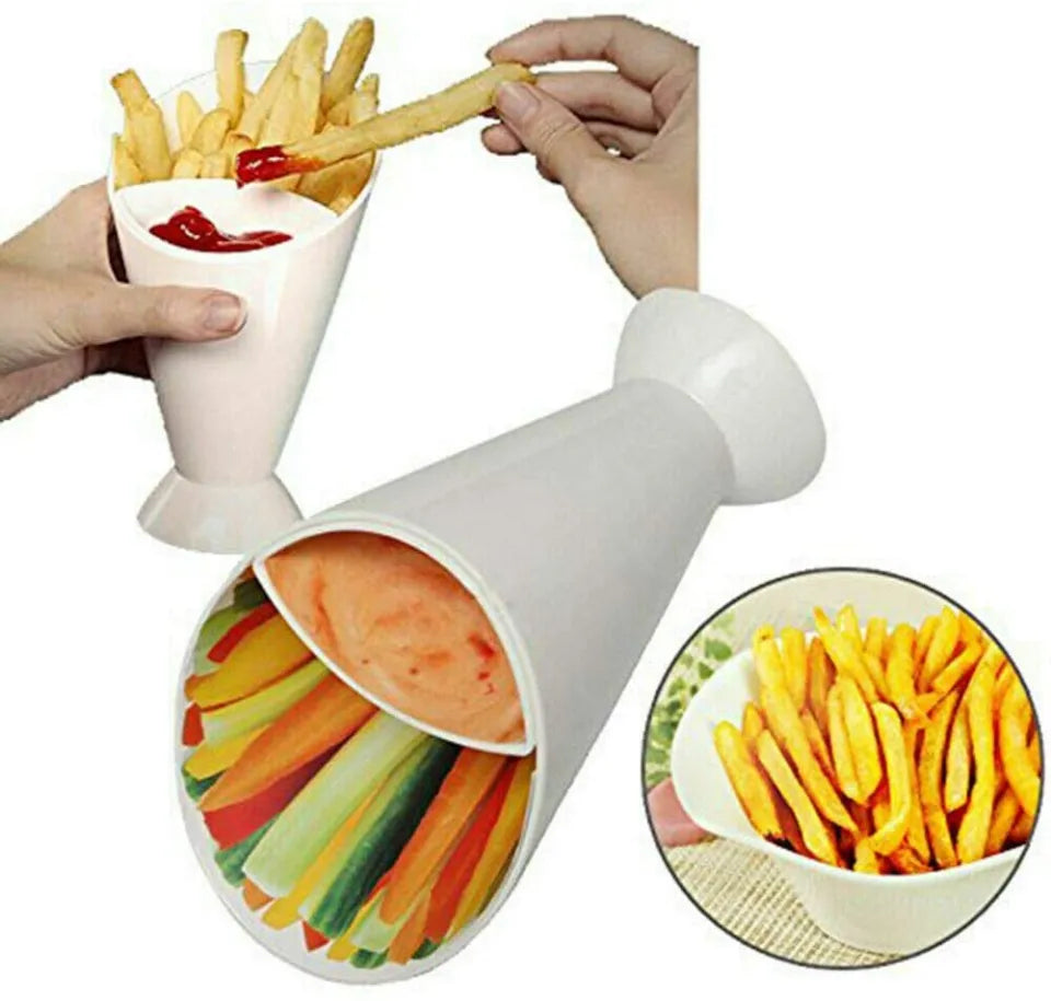 Dipper Fry Snack Cone Stand with French Fries & Sauce Ketchup Dip Holder