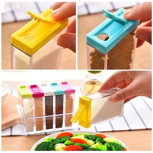 6 Pcs Set Spice Shaker Seasoning Transparent Jars with Tray for Store Spices &amp; Salt