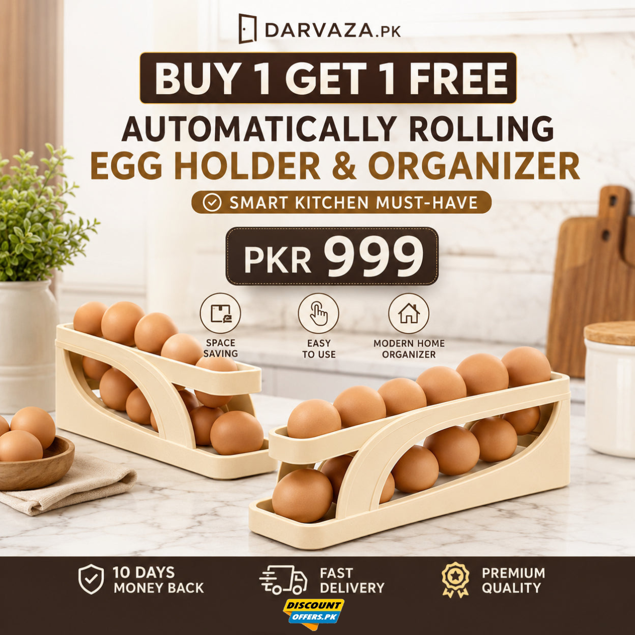 Egg Holder Dispensers With Automatically Rolling and Space Saving Egg Tray