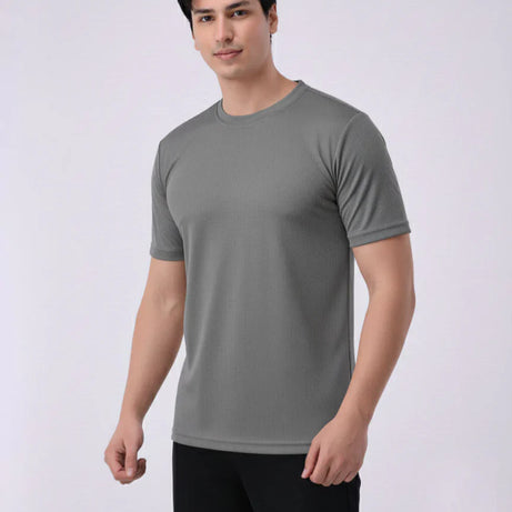 Imported Lycra Textured T-Shirt – Slate Grey