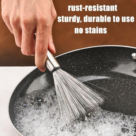 (Pack of 2) Multifunctional Long Handle Stainless Steel Pot Cleaning Brush Tool for Kitchen Use