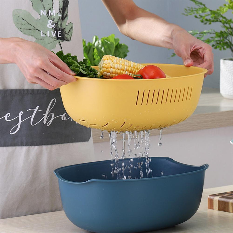 Grand Sale Offer Buy 1 Get 2 Free 2 In 1 Fruit / Vegetables Storage & Drain Basket With Lid Cover In Rs 999 (3 Baskets)