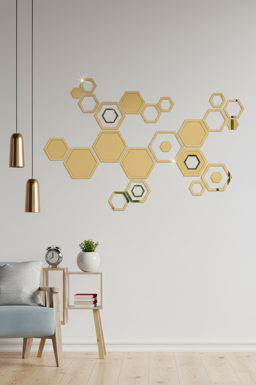 3D Acrylic Shatterproof Geometric Hexagon Mural Self Adhesive Wall Arts Decals Stickers Set For Home Decoration