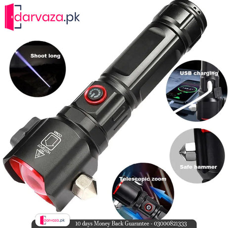 Super Bright Metal FlashLight Torch with adjustable focus Hammer and Mobile Power Bank