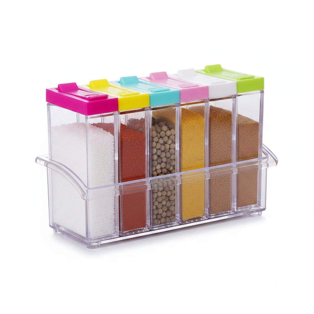 6 Pcs Set Spice Shaker Seasoning Transparent Jars with Tray for Store Spices &amp; Salt