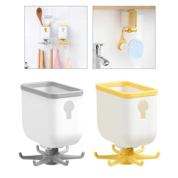 360 Degree Rotating Wall Mounted Self Adhesive Hanging Hook with Storage Box Organizer Holder For Kitchen Use