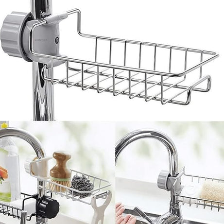 Stainless Steel Adjusting Multifunctional Kitchen Faucet Sponge Holder For Hanging Sink Organizer in Bathroom