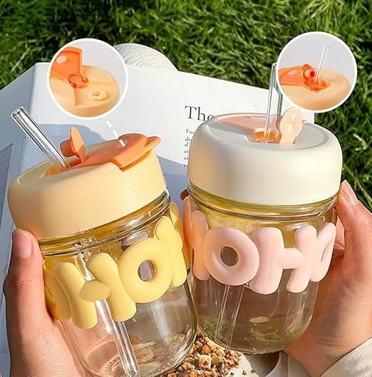 Cute Straw Cup with Stylish Insulated Glass Design Perfect for Home and Office Use