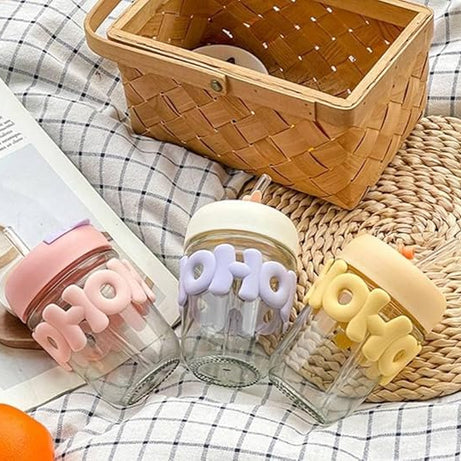 Cute Straw Cup with Stylish Insulated Glass Design Perfect for Home and Office Use