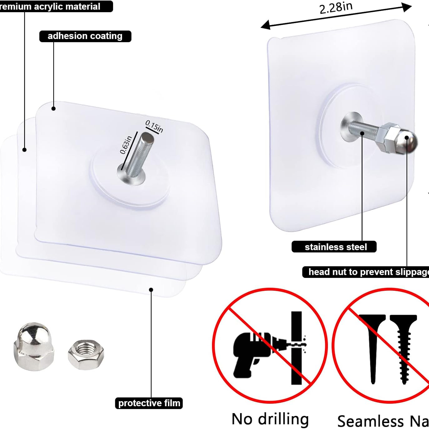 Strong Punch Free Self Adhesive Wall Screw Rod Hooks and Nail Mounting Hang Kit