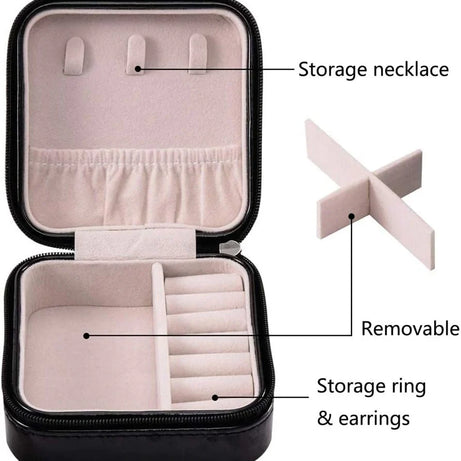 Portable Mini Jewelry Organizer Box, PU Leather Zipper For Rings, Earrings, Necklaces