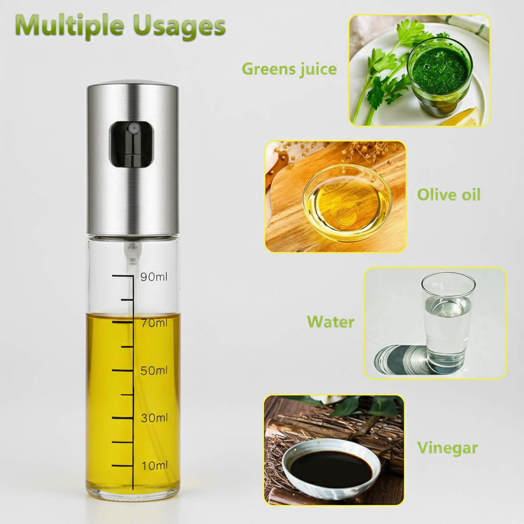 (Pack of 2) Food-grade Glass Oil Spray Transparent Vinegar Bottle for Cooking