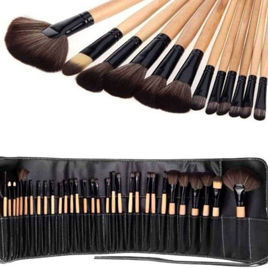 24pcs Professional Wooden Handle Make up Brushes with Folding PU Leather Pouch