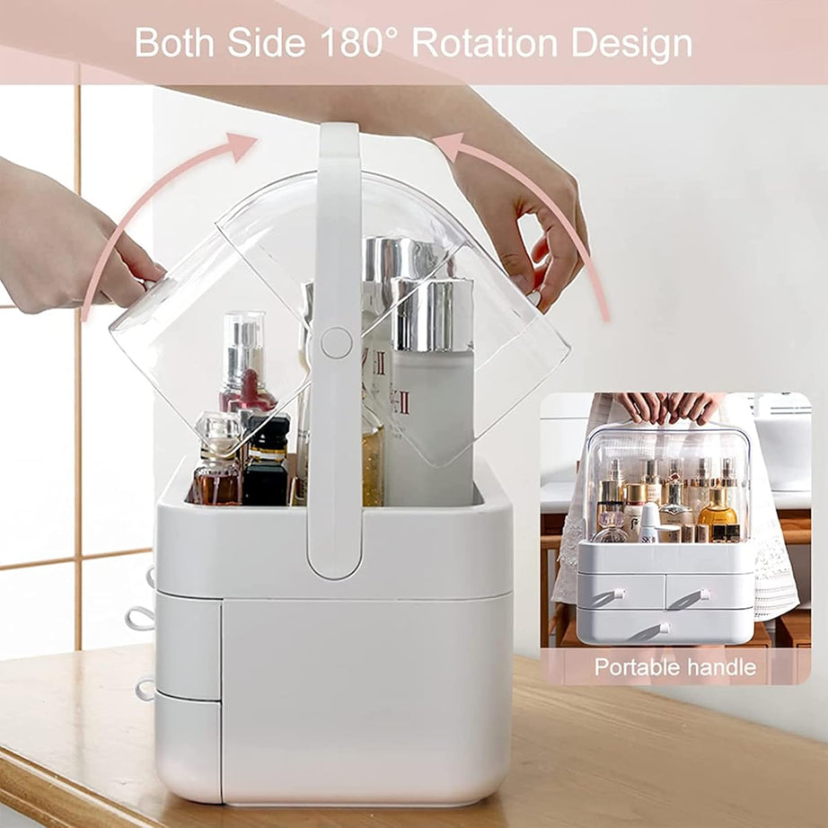 Acrylic Double Sided Door Women Makeup Cosmetic Storage Organizer with Box