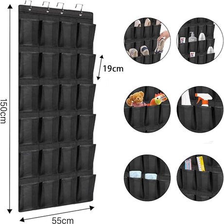 Over The Door Hanging Shoe Organizer With 24 Pockets for Shoes, Wall Hanging Wardrobe, Large Mesh Pockets for Bedroom, Living Room