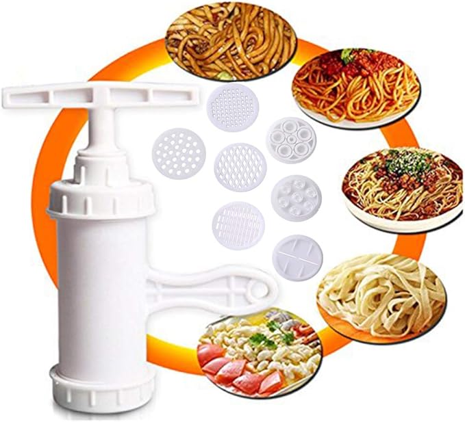Manual Pasta/Noodle Maker and Press Vegetable Juice with 9 Press Molds to Make Spaghetti Grease Cn Noodles