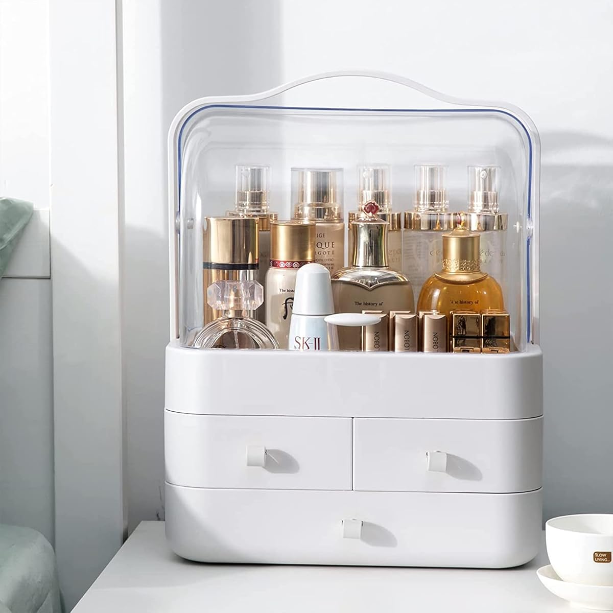 Acrylic Double Sided Door Women Makeup Cosmetic Storage Organizer with Box