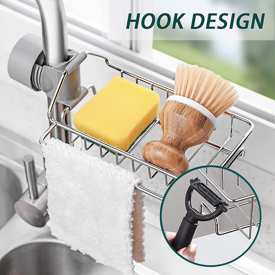 Stainless Steel Adjusting Multifunctional Kitchen Faucet Sponge Holder For Hanging Sink Organizer in Bathroom