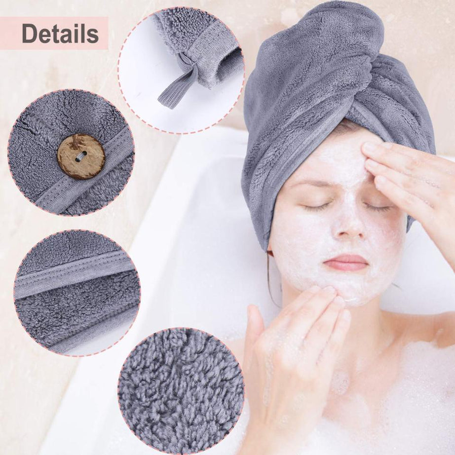 (Pack of 3) Microfiber High Absorbent Quick Dry Wrap Hair Bath Towels Shower Cap for Women