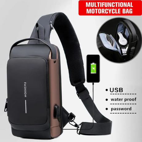 Anti-Theft Waterproof Crossbody Bag with USB Port With Num Lock
