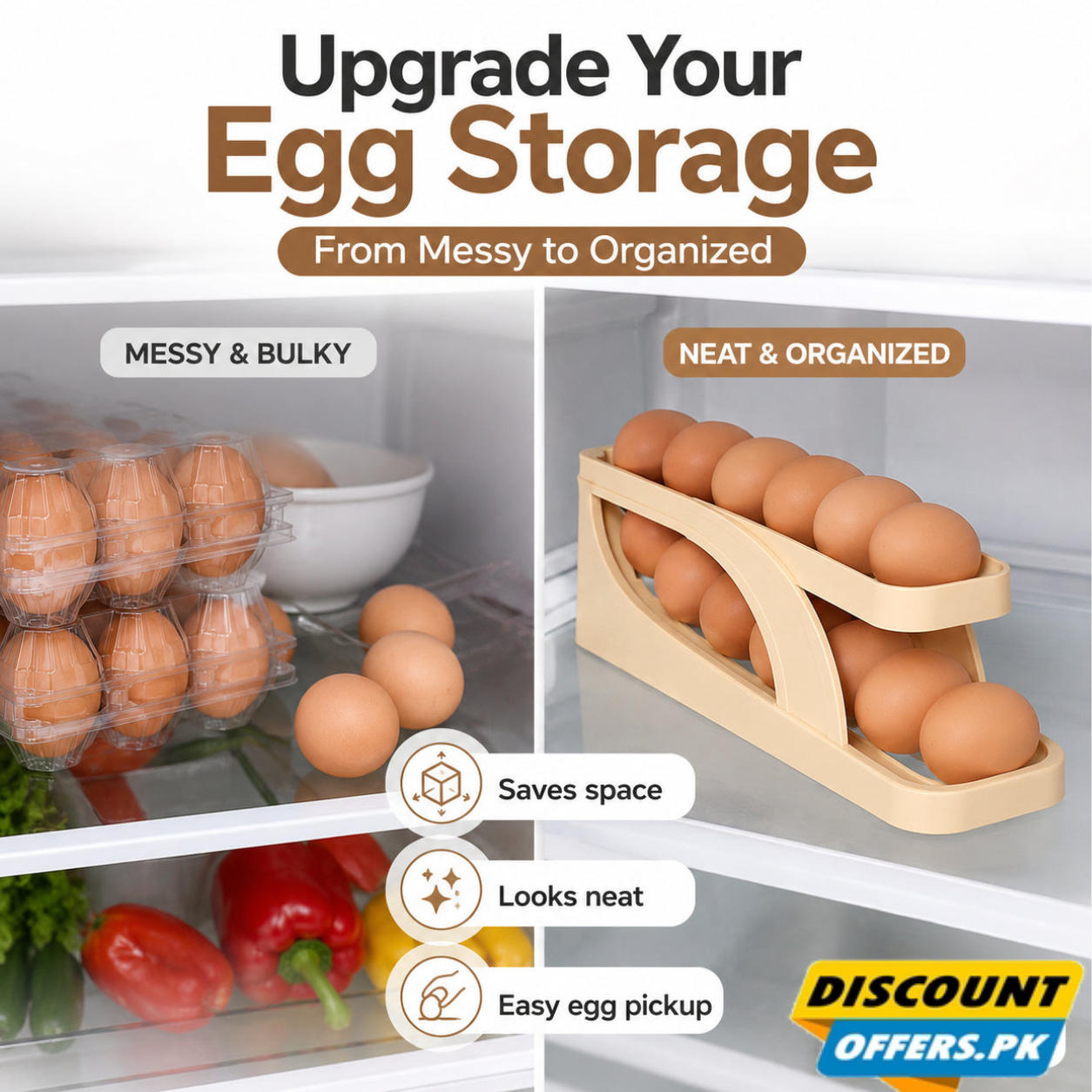 Egg Holder Dispensers With Automatically Rolling and Space Saving Egg Tray