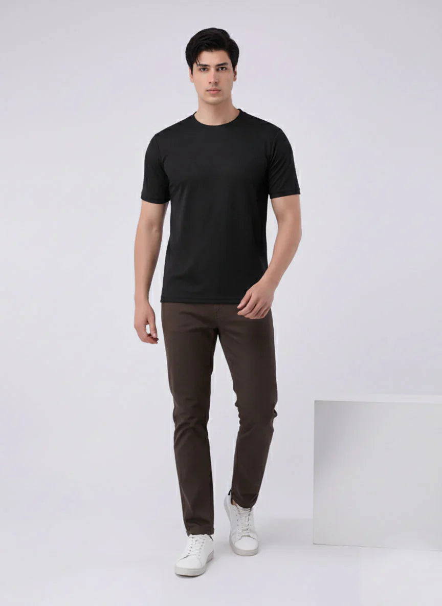 Imported Lycra Textured T-Shirt – Black
