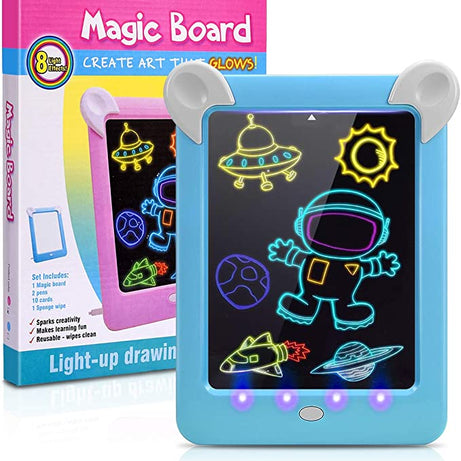 3D Magic Drawing Pad for Kids – 8 Light Effects Glow Sketch Tablet with Pens