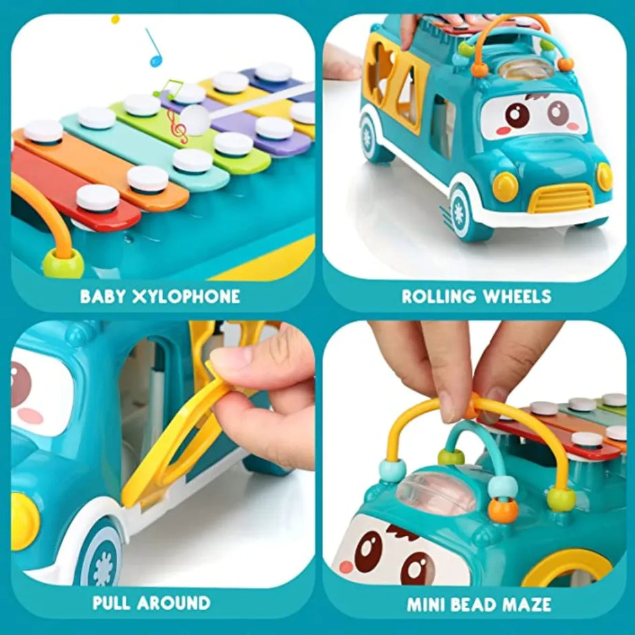 Durable Plastic Kids Cartoon Shape Bus Toy with Musicals Xylophone For 2 to 4 Years Plus Boys and Girls