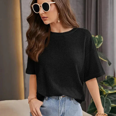 Premium Oversized Waffle Knitted Tee – Black