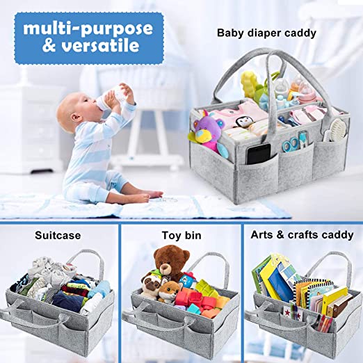 Baby Diaper Caddy Organizer – Foldable Felt Storage Bag with Multi Pockets