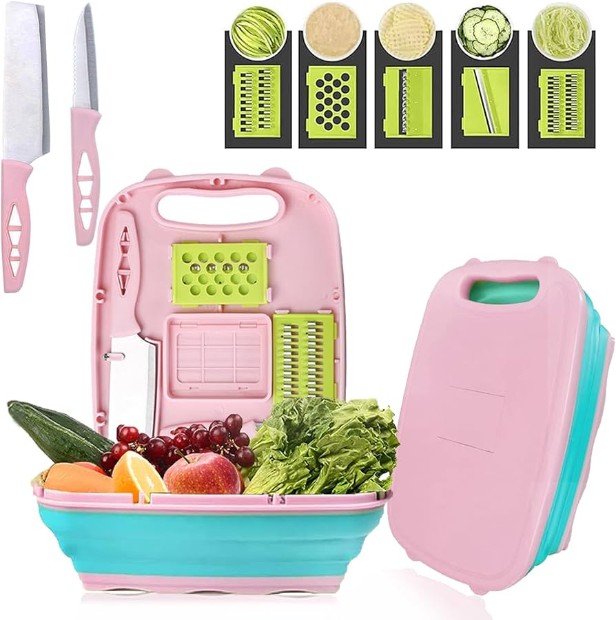 Multi-Function 9 in 1 Vegetable Slicer, Cutter, Peelers, with Washing Basket and Vegetable Cutting Board For Easy and Fast Cutting