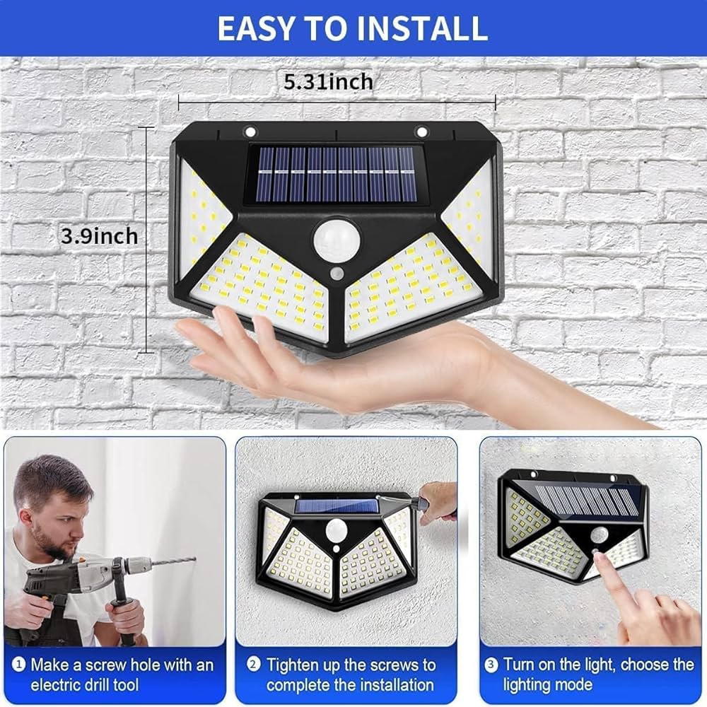 Buy 1 Get 1 Free Offer Solar Wall Light with 100 LEDs and Wireless Solar Motion Sensor Security Lights with 270° Wide Angle IP65 Waterproof and 3 Optional Mode for Garden Patio Yard Front Door Garage Porch
