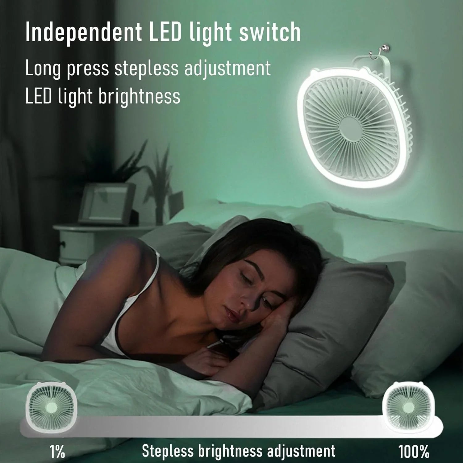 Multifunctional Rechargeable Mini Desk Fan With LED Light And Foldable Hook for Home, Office and Outdoor Camping