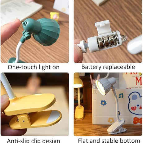 Rotatable Mini Clip On Study Desk Lamp With Clamp and Operate with Battery