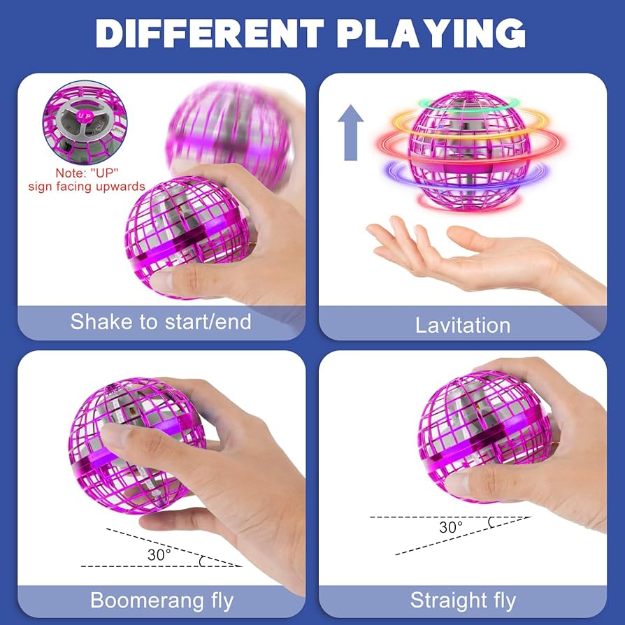 USB Rechargeable Flying Magic Ball Spinner with Attractive Colorful Lights and Remote Control Toy for Kids