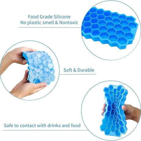 2Pcs Reusable Silicone 37 Cavity Honeycomb Ice Cube Trays Mold BPA Free Ice Maker with Removable Lids