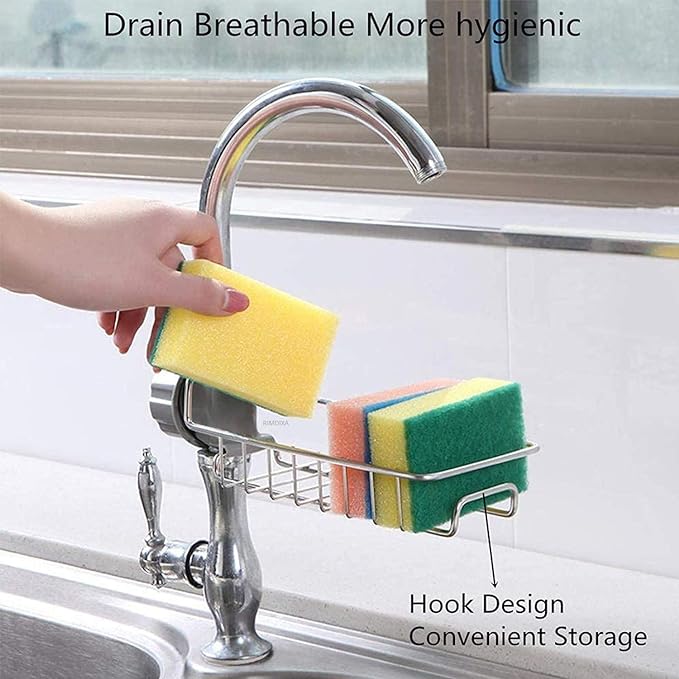 Stainless Steel Adjusting Multifunctional Kitchen Faucet Sponge Holder For Hanging Sink Organizer in Bathroom