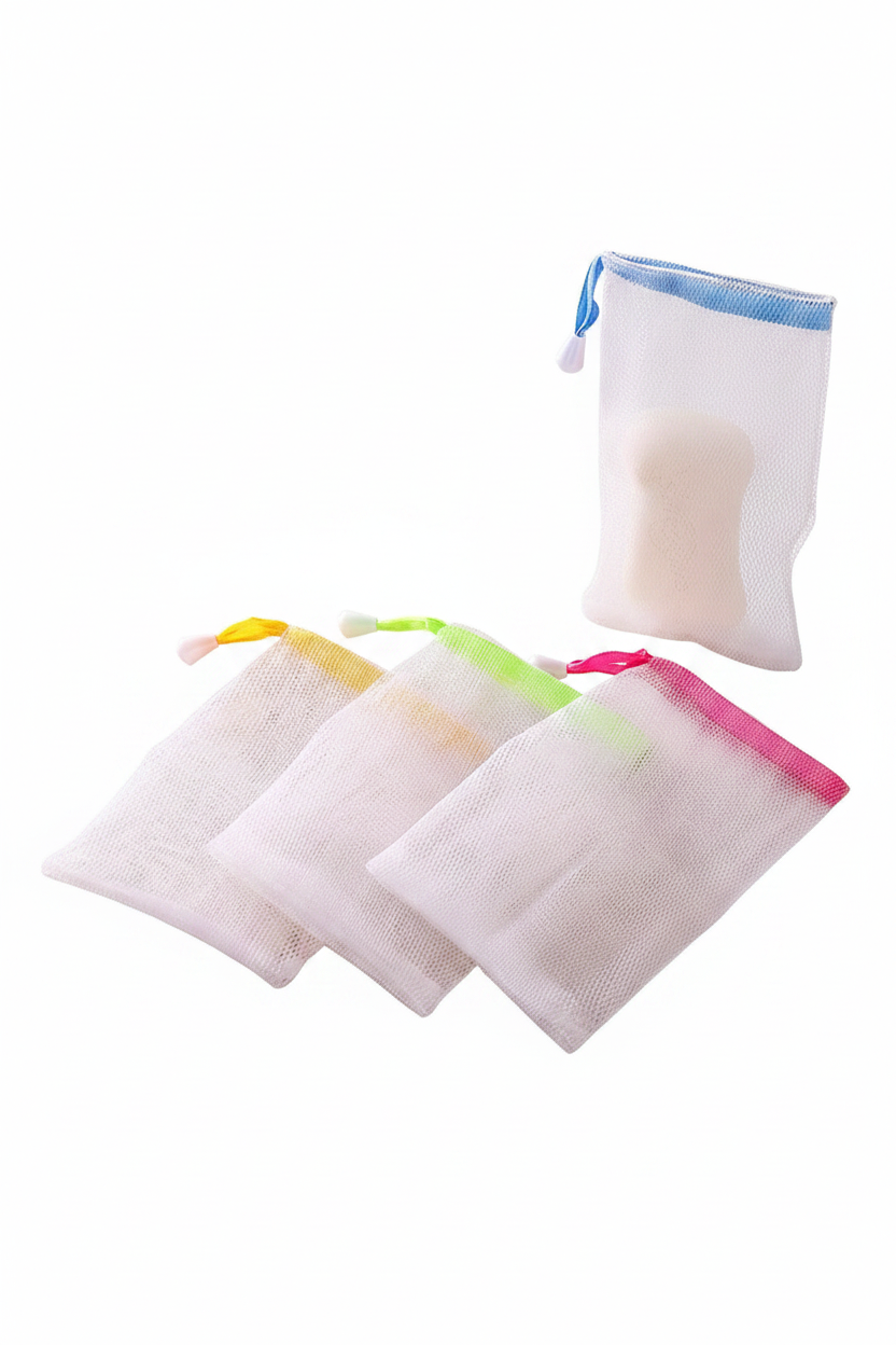 Pack of 3 Soap Net Mesh Pouch – Exfoliating Soap Saver Bags (Random Colors)