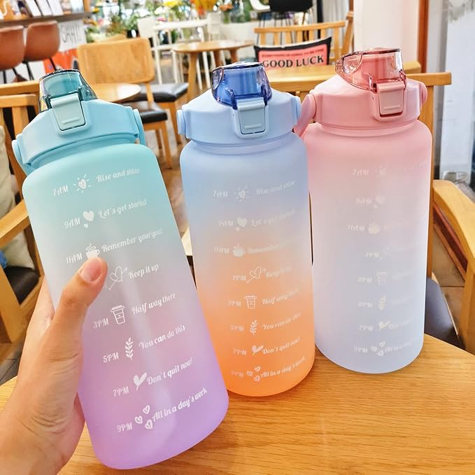 Set of 3 Pcs Unbreakable Leakproof BPA free Water Bottle with Straw and Non-toxic Sipper Bottle for Office, Sports, Gym and School
