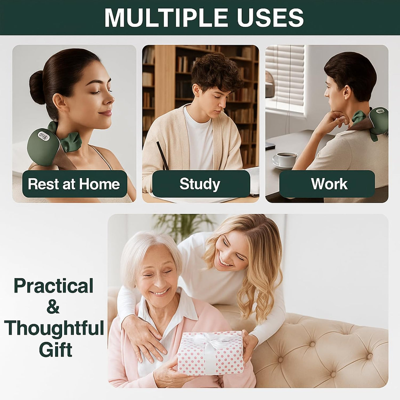 Hand Shoulder & Neck Massager with Heat | Portable Bionic Shiatsu Pain Relief