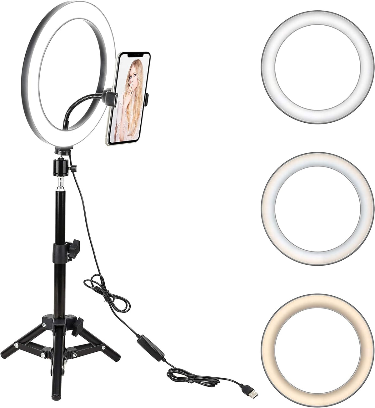 LED Selfie Ring Light with Optional Tripod for Photography Tiktok Live Stream Makeup and Compatible with iPhone & Android