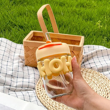 Cute Straw Cup with Stylish Insulated Glass Design Perfect for Home and Office Use