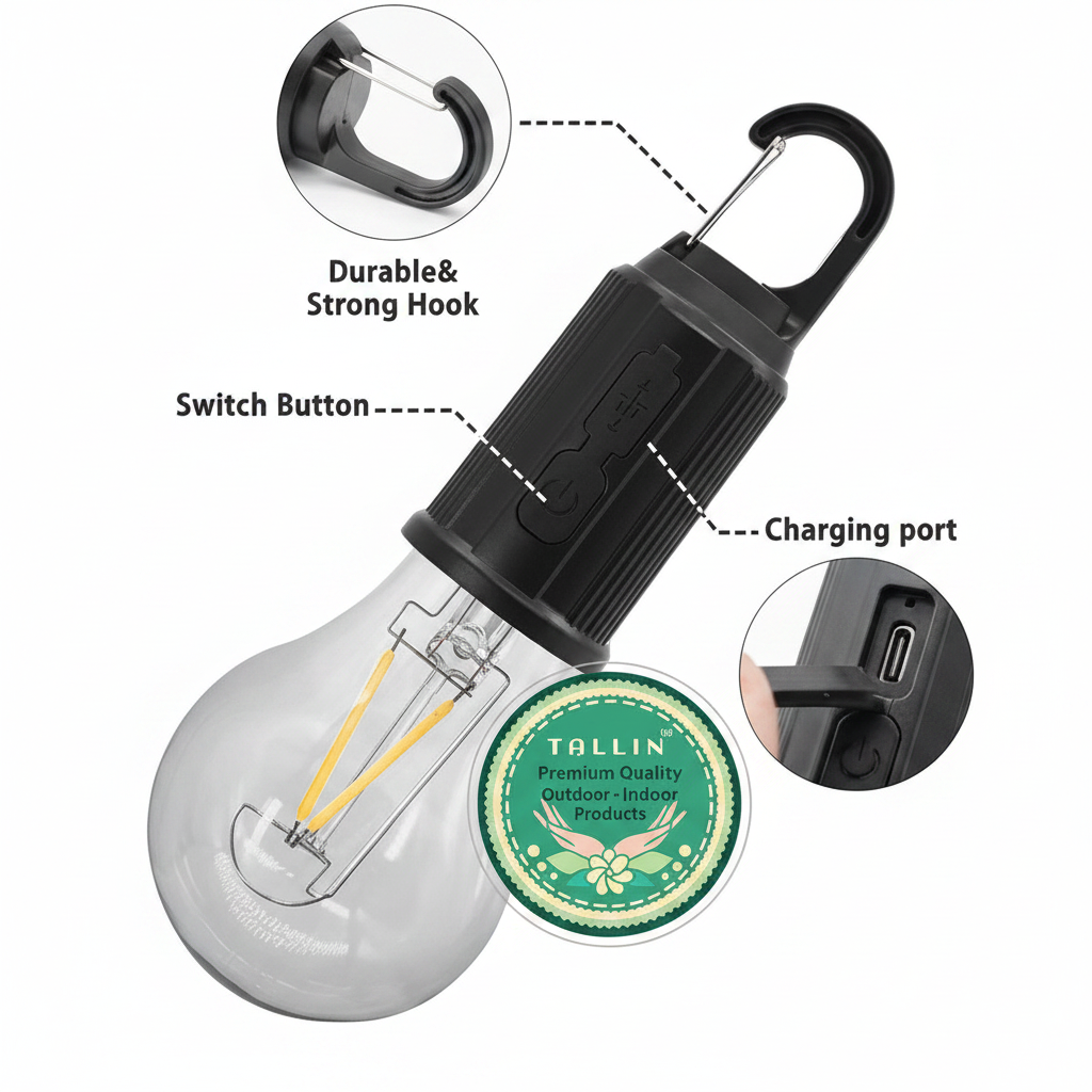 Mini Portable Emergency Rechargeable Waterproof LED Lamp Bulb with Clip Hook Type C Charging